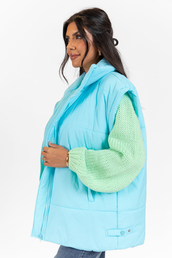Going Upstate Blue Oversized Puffer Vest for Women - Winter Warm Quilted Jacket - Cozy Outdoor Hiking & Casual Streetwear Style