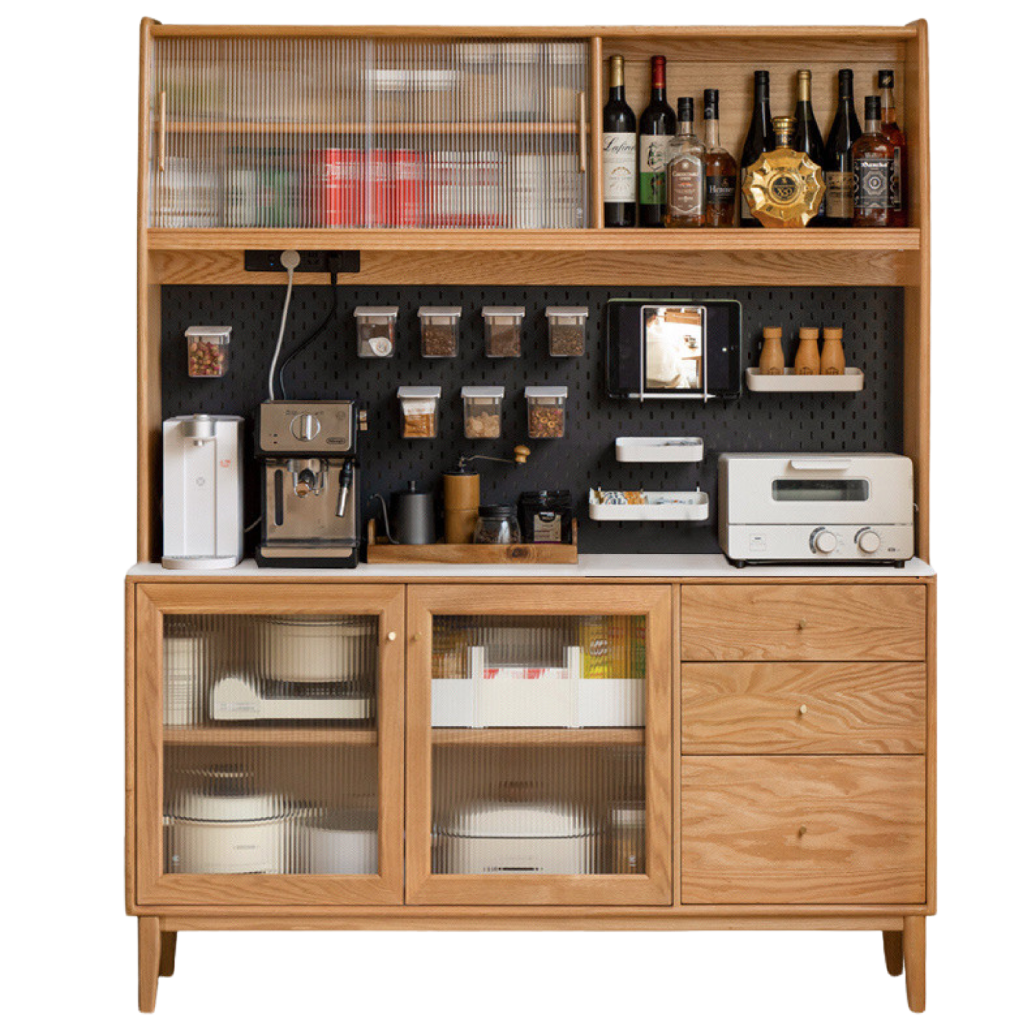 49.2x15.8x72.3 inch / 125x40x183.7сm / Natural wood color / rock panel door sideboard + shelf + Bull socket