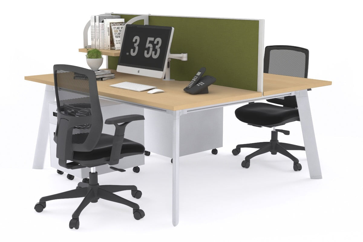 2 Person Workstation with White Frame - 1800L x 800W Switch Desk with Cable Management Scallop for Office & Home Workspace
