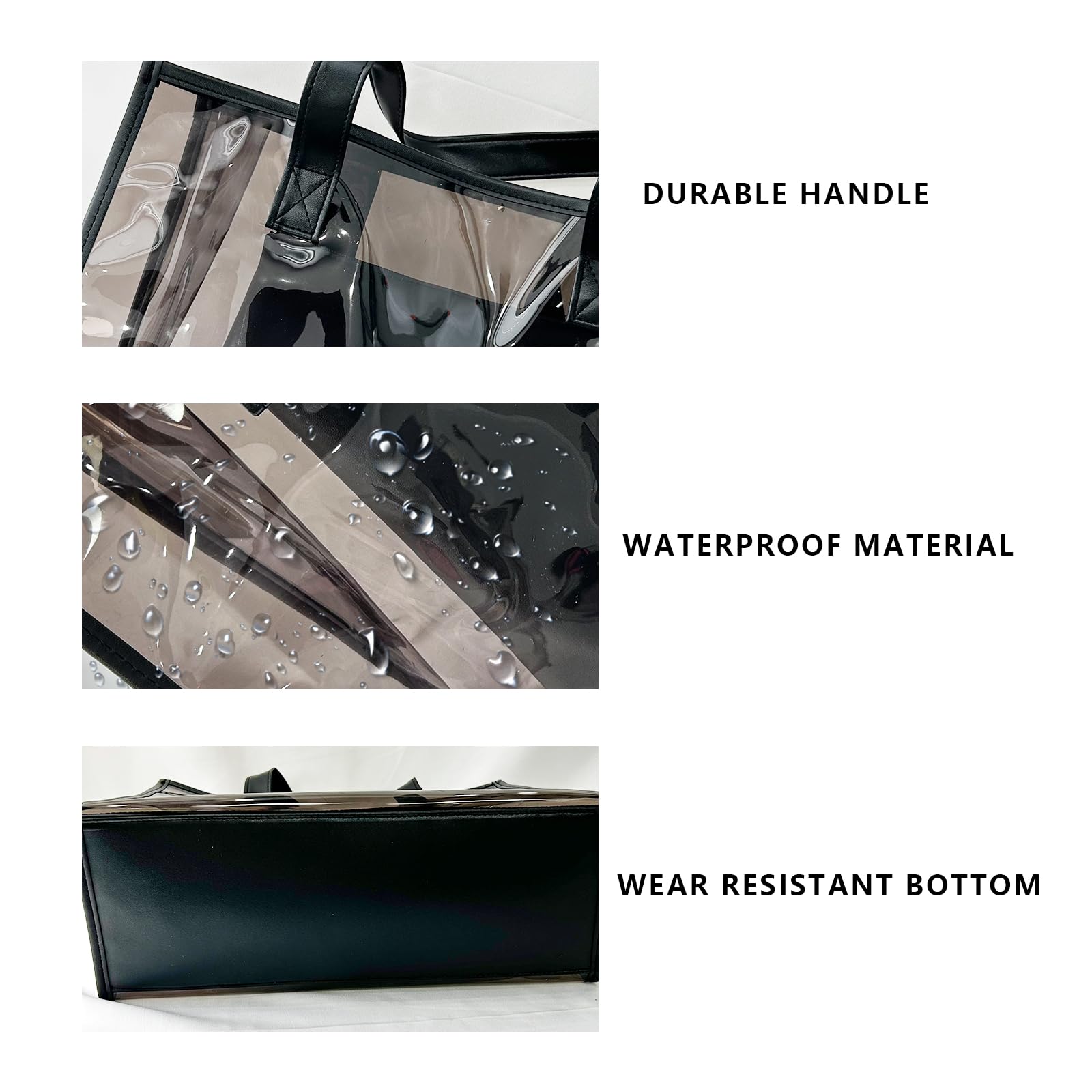 Clear PVC Tote Bag with Fabric Bottom & Leather Pouch - Waterproof Beach Bag for Swimming, Gym, Travel | Perfect for Pool Parties, Summer Vacation Essentials & Shopping