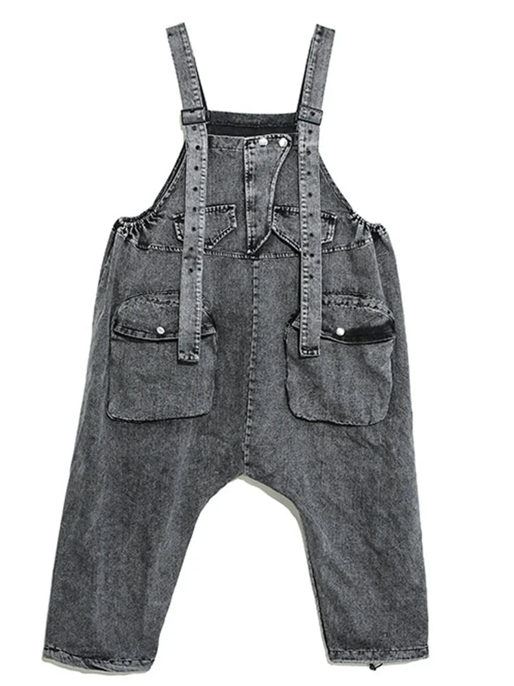 Women's Black Patchwork Dual Pocket Jumpsuit - Square Collar Sleeveless Wide Leg Romper | Casual Summer Outfit, Beach Cover-Up, Streetwear Fashion