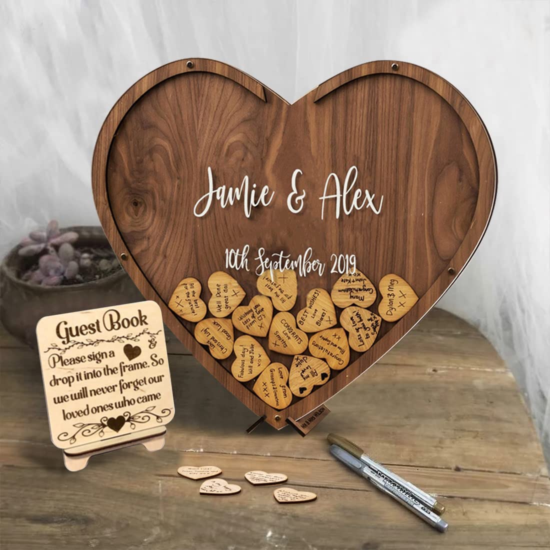 Personalized Heart Wedding Guest Book Alternative - Unique Guest Book Frame with Hearts for Wedding Reception Decorations - Perfect for Bridal Showers, Anniversaries, and Romantic Events