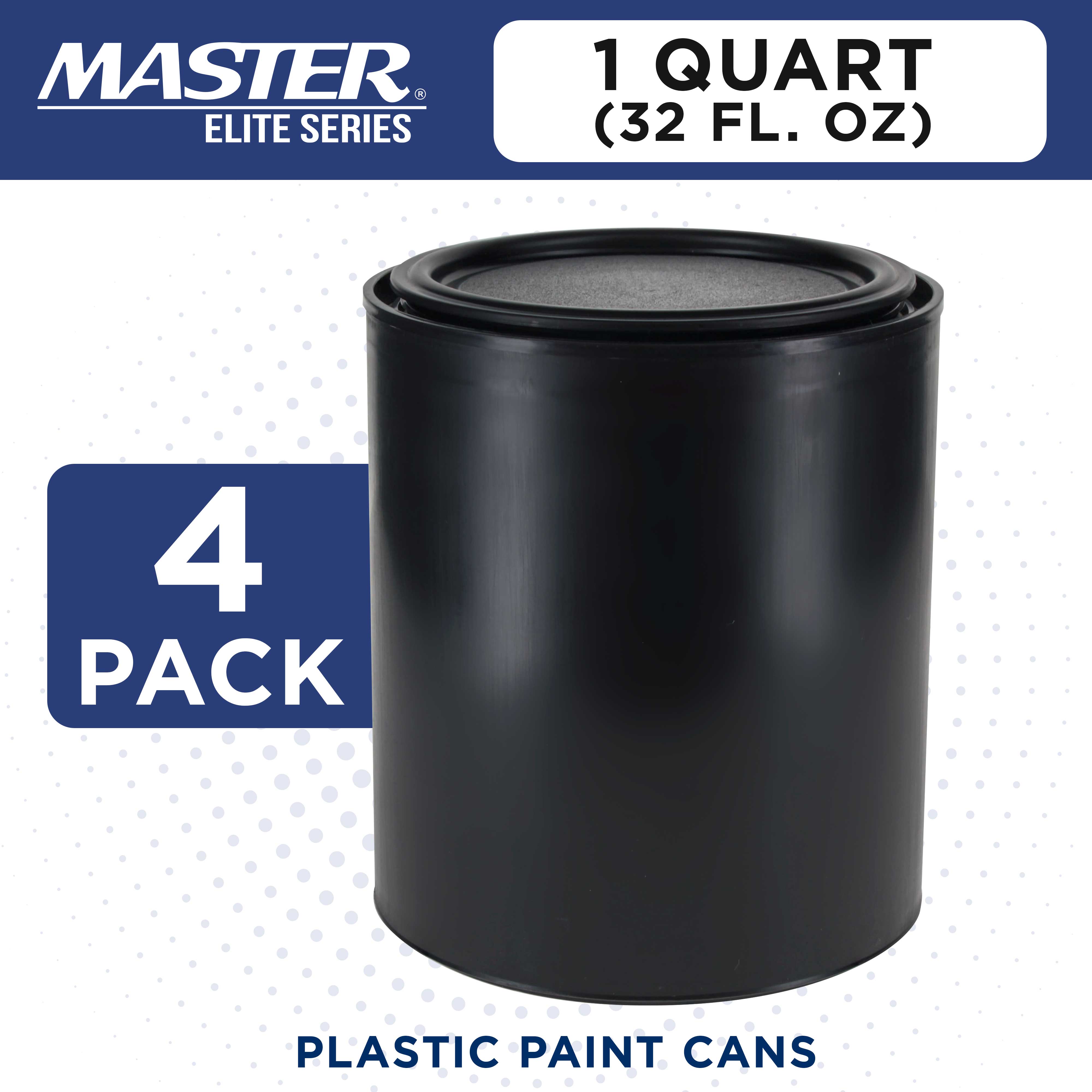 Master Elite 1 Quart (32 oz) Empty Plastic Paint Bucket with Triple Lock Airtight Lid - Pack of 4, All Plastic Coating Storage Can with Handle - Ideal for Paint Storage, DIY Projects, and Home Organization