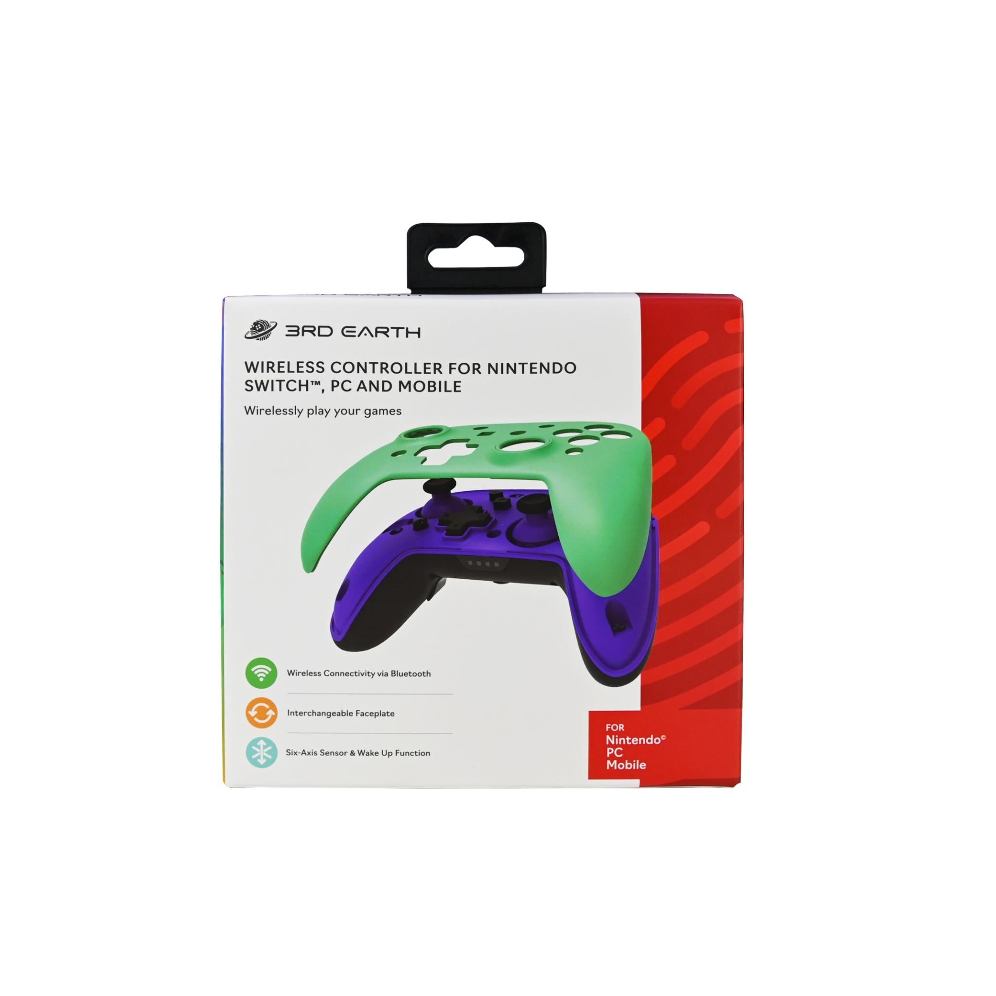 3rd Earth Wireless Switch Controller with Interchangeable Face Plates (Purple & Teal) - Compatible with Nintendo Switch/OLED/Lite, Ergonomic Design for Gaming at Home or Travel