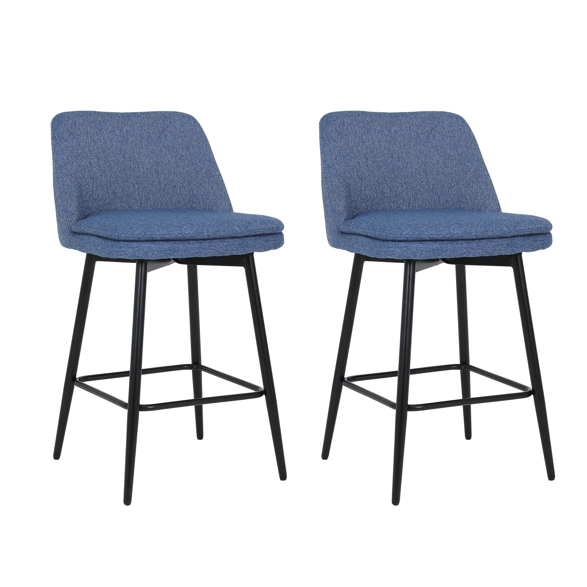 360° Swivel Counter Height Bar Stools Set of 2 - Upholstered with Back Support & Sturdy Metal Legs, 25.6