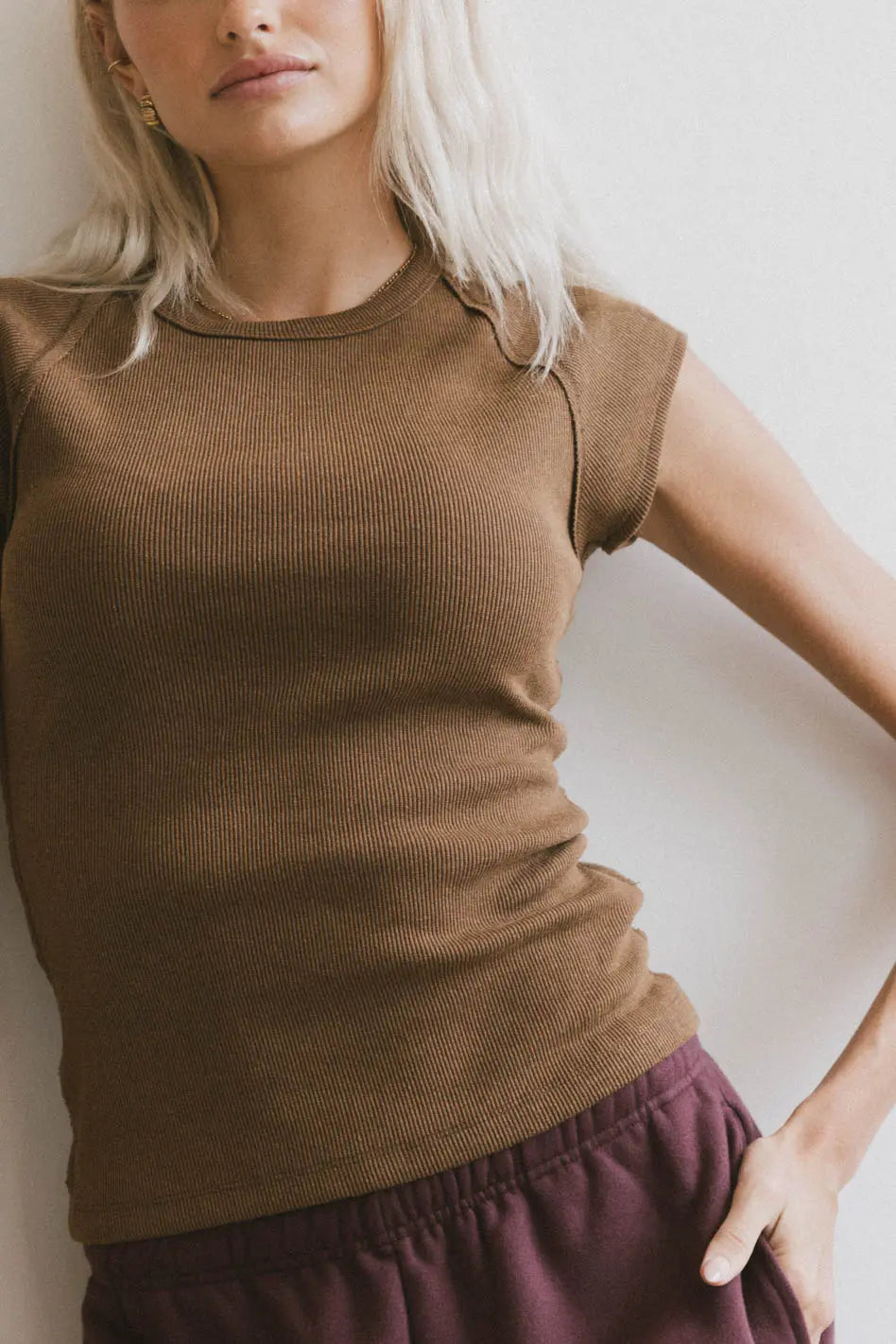 Huxley Women's Brown Cap Sleeve T-Shirt - Soft Casual Blouse for Everyday Wear, Date Night & Office Outfits