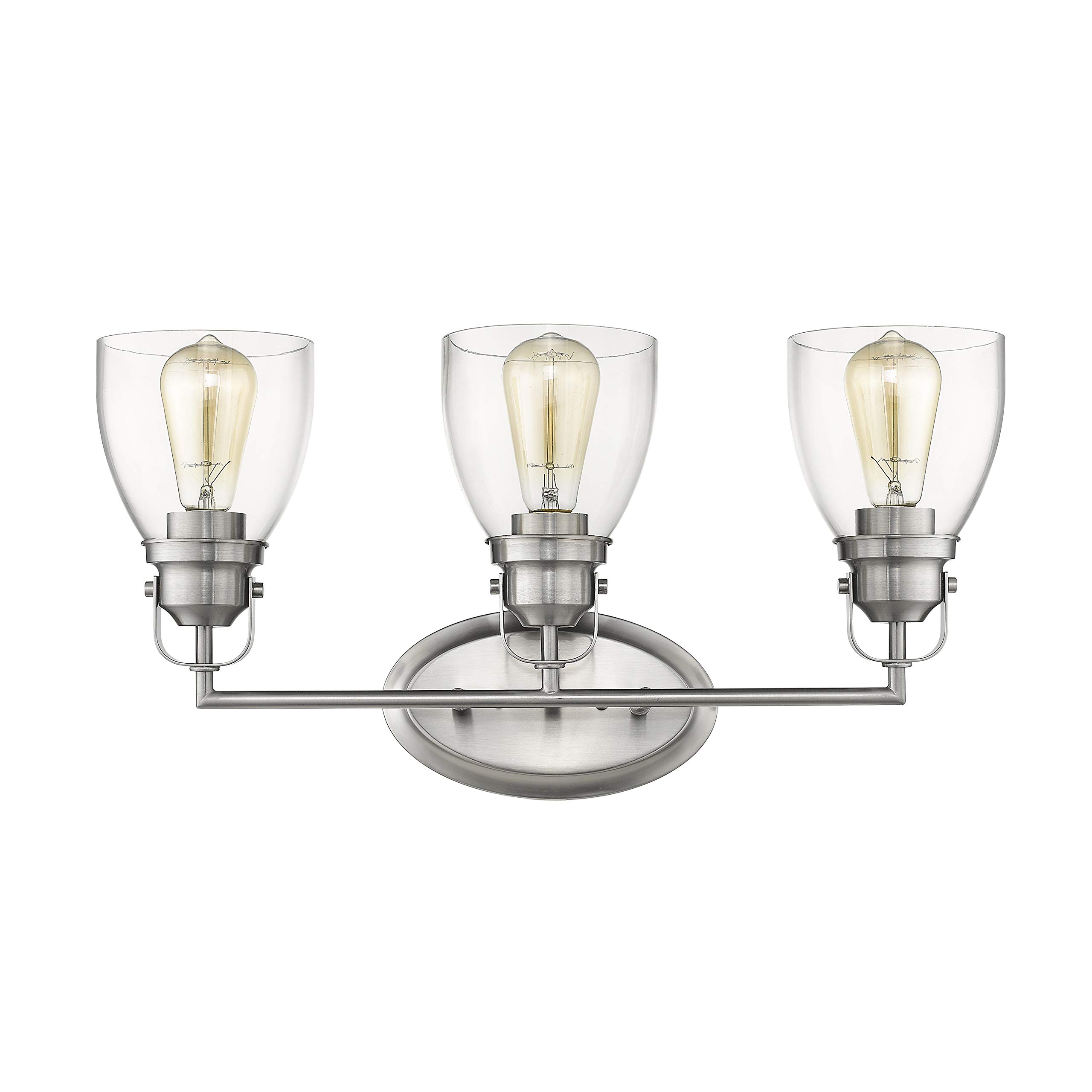 Modern 3-Light Brushed Nickel Bathroom Vanity Light with Clear Glass Shade - 23 Inch Wide - Perfect for Bathroom, Powder Room, and Dressing Area Lighting