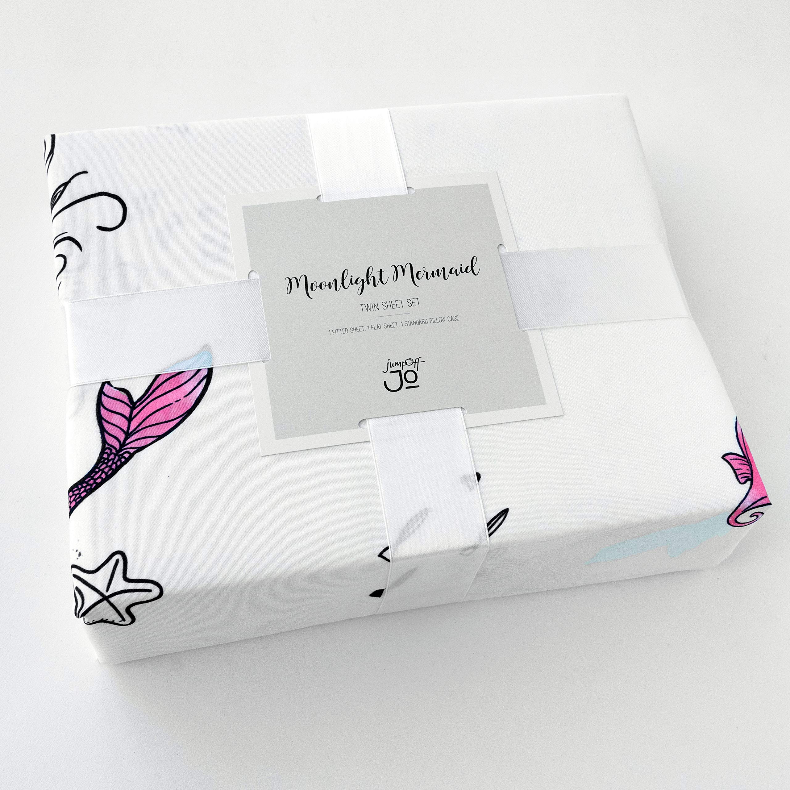 JumpOff Jo Twin Sheet Set - 3 Piece Kids Bedding with Fitted Sheet, Flat Sheet & Pillow Case - Hypoallergenic Microfiber for Comfortable Sleep - Moonlight Mermaid Design - Perfect for Kids' Rooms, Sleepovers & Nursery Decor
