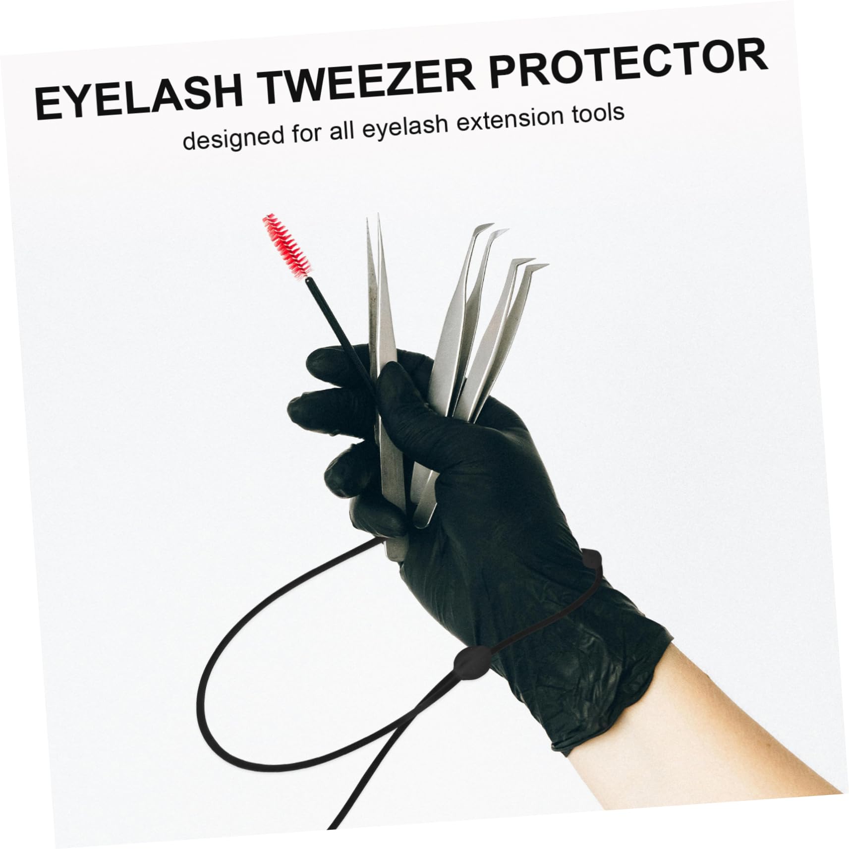 Premium Eyelash Tweezers with Adjustable Wrist Strap - Professional Lash Extension Tool for Makeup Artists & DIY - Black Eyelash Separator & Holder for Salon, Home & Travel Use