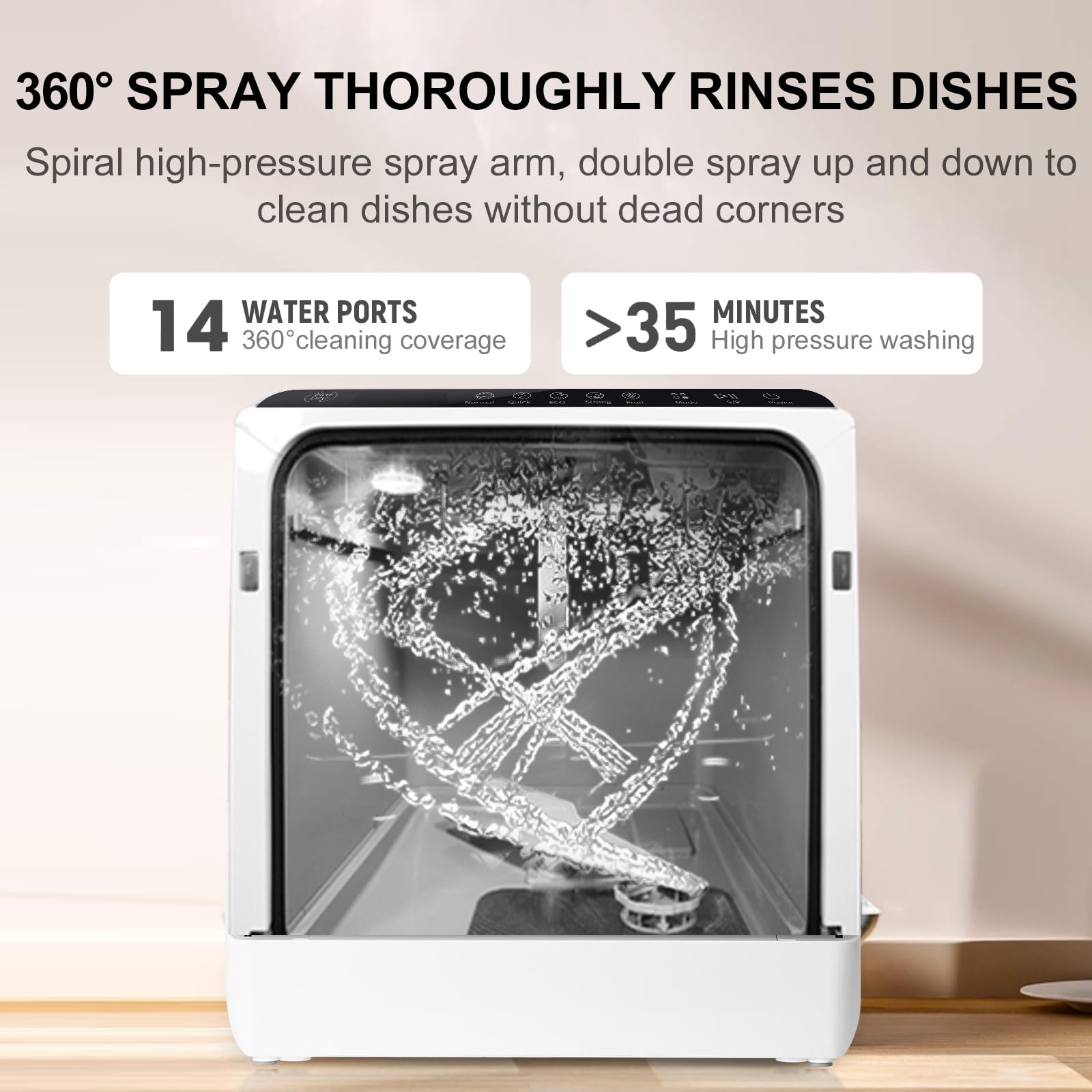 Portable Countertop Dishwasher with Built-in Water Tank - Compact Mini Dishwasher with 5 Wash Programs, 360° Dual Spray System & Air Drying Function - Perfect for Apartments, RVs, Dorms and Small Kitchens
