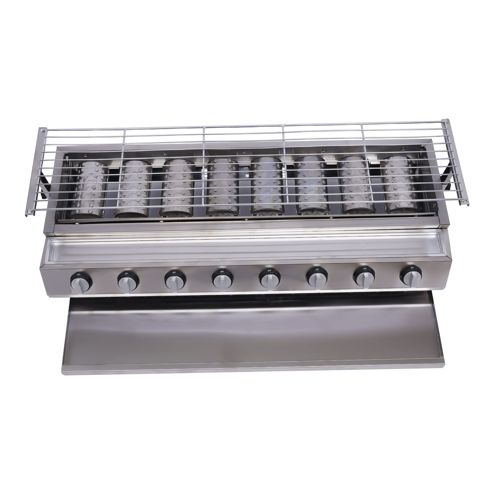 8 Burner Commercial Gas Countertop Griddle - LPG Propane Indoor Smokeless BBQ Grill for Steak & Yakitori - Adjustable Height with Removable Grill Net - Perfect for Restaurants, Food Trucks & Outdoor Catering