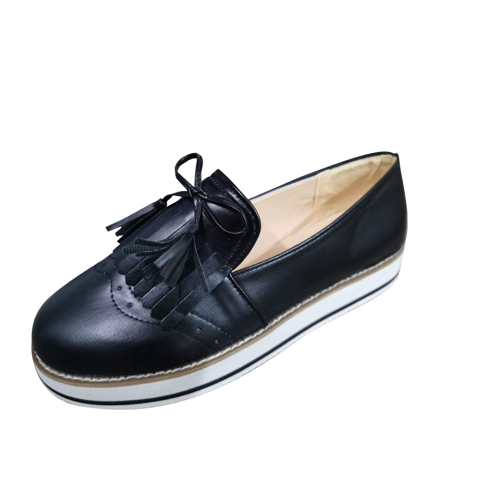 Japanese Women's Casual Lace Flat Shoes with Tassel - Round Toe Comfortable Slip-On Loafers for Everyday Wear, Office & Street Fashion