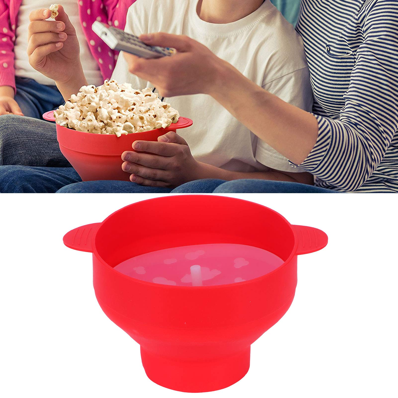 Foldable Microwave Popcorn Maker Bowl with Handle - Hot Air Popcorn Popper for Home, Movie Nights & Parties (Red) - Perfect for Family Snacking & Entertaining