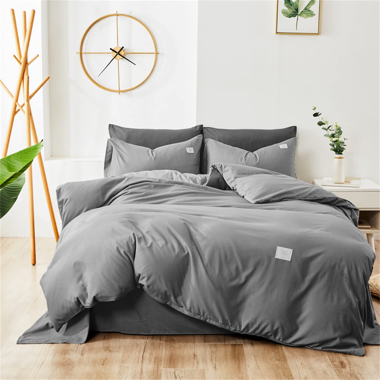 4-Piece Reversible Breathable 100% Cotton Quilt Cover Set with Zipper - Soft & Cozy Comforter Bedding for Women & Men, Light Gray (1.5M) - Perfect for All-Season Comfort in Bedroom, Guest Room, or Dorm