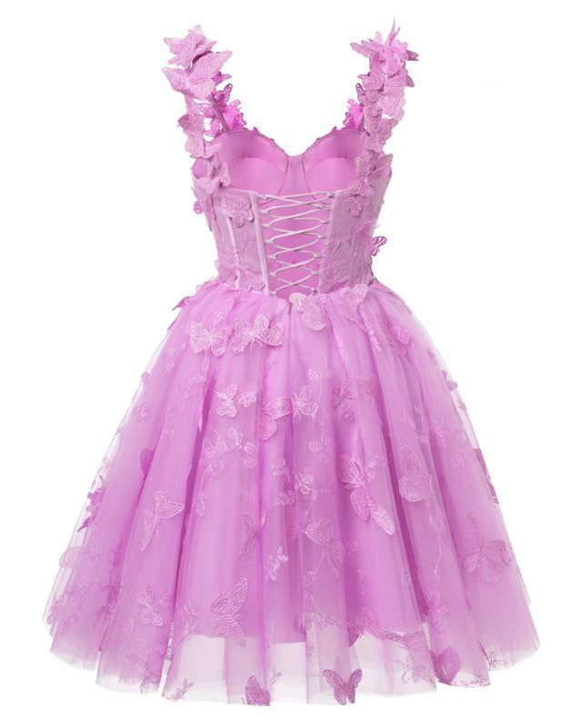 Floral Purple A-Line Mini Short Prom Homecoming Party Dress - Elegant & Stylish for Dances, Weddings & Special Occasions | CM1004