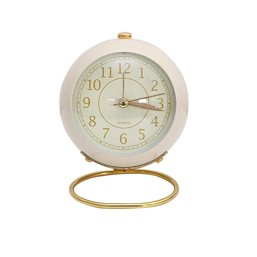 Vintage 3.5 Inch Retro Metal Alarm Clock - Round Desktop Quartz Clock with Loud Bell for Bedroom, Office & Home Decor (Creamy White) | Perfect for Nightstand, Bookshelf & Gift Giving