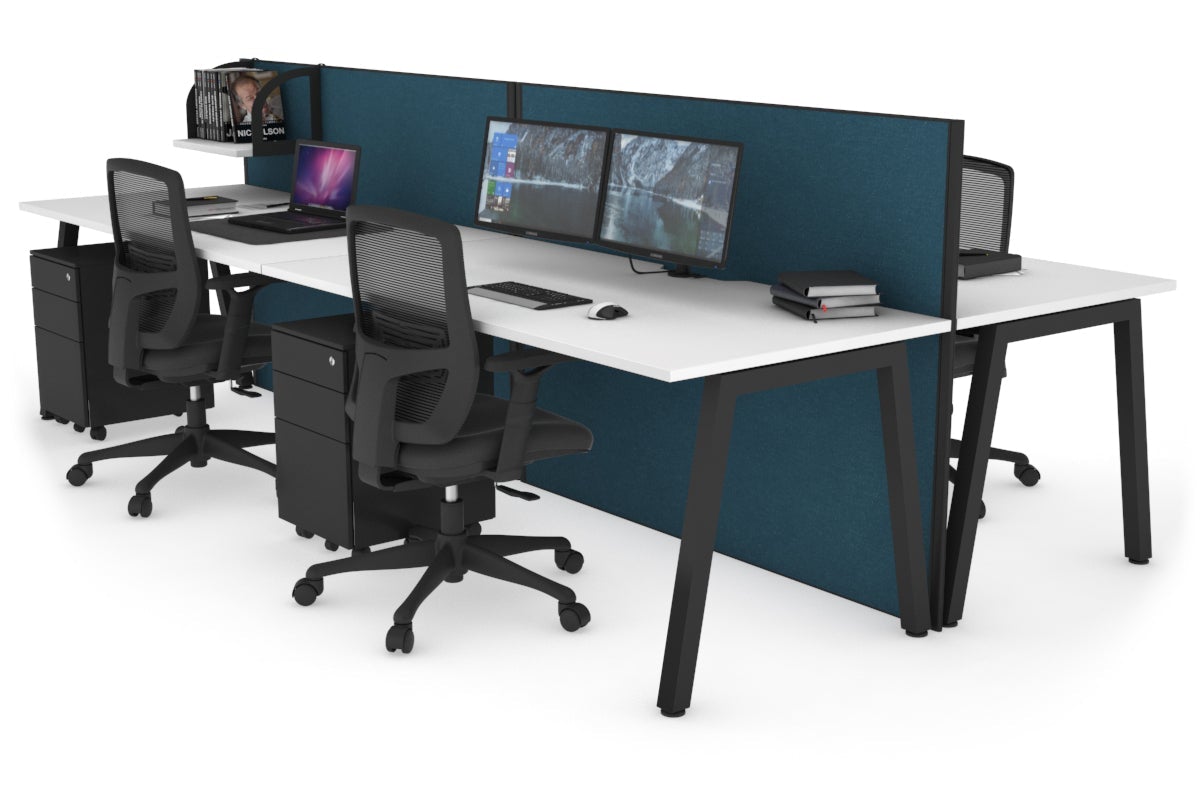 Horizon Quadro 4-Person Office Workstation Bench with A-Legs - 1600mm x 800mm Dimensions & Cable Management Scallop - Perfect for Collaborative Workspaces, Coworking Offices & Team Meetings