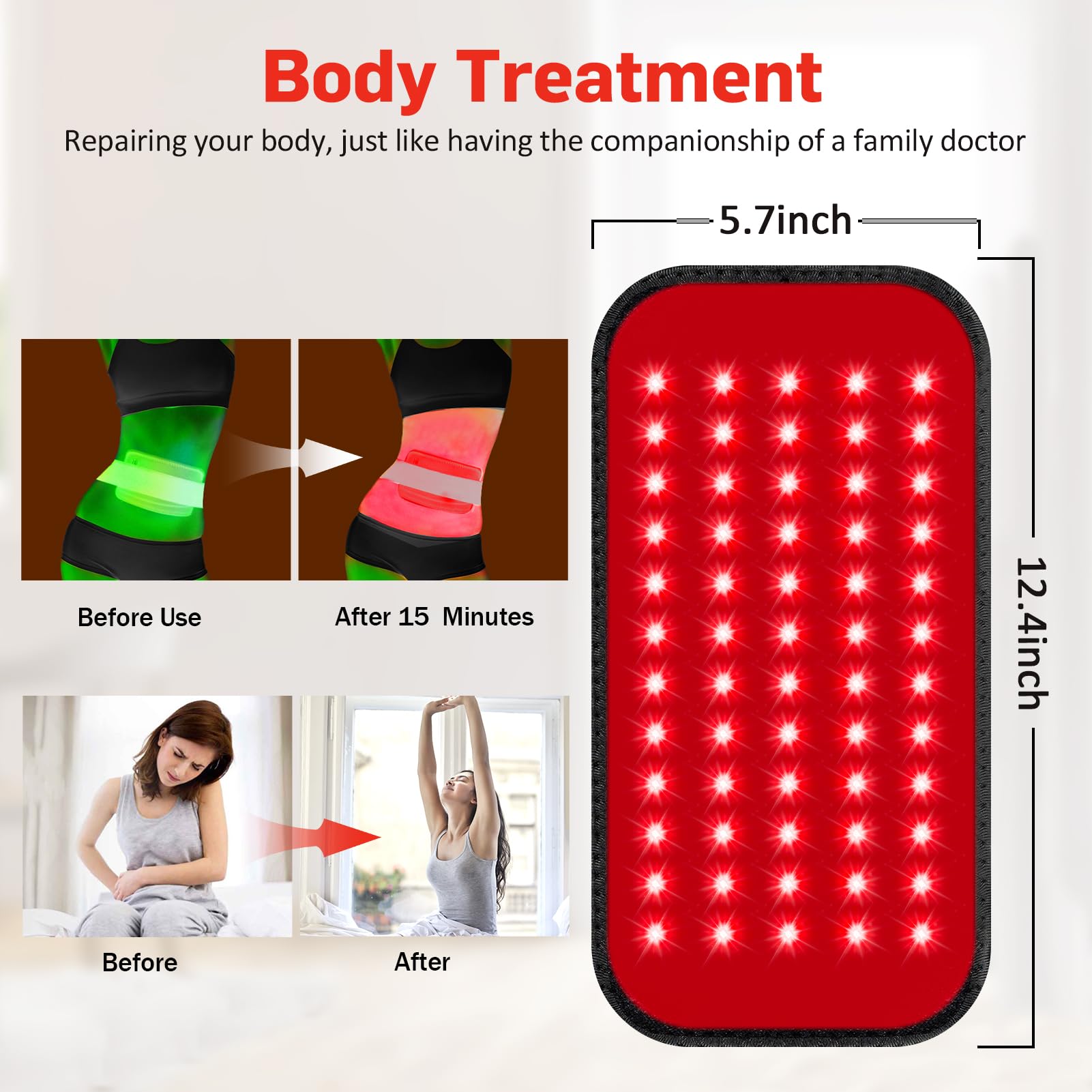 Red Light Therapy Belt for Pain Relief - Infrared Light Therapy Wrap for Back, Shoulder & Waist - Wearable Muscle & Joint Pain Relief with Timer - Improves Inflammation - Home & Office Use