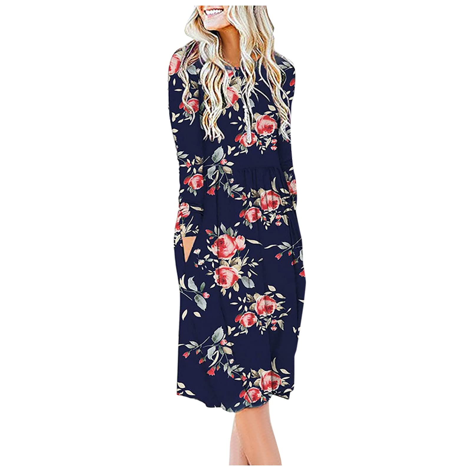 Pandaie Women's Plus Size Dresses - Fashion Long Sleeve Round Neck Christmas Print Dress with Pockets | Casual Wear for Holiday Parties, Office & Daily Outfits