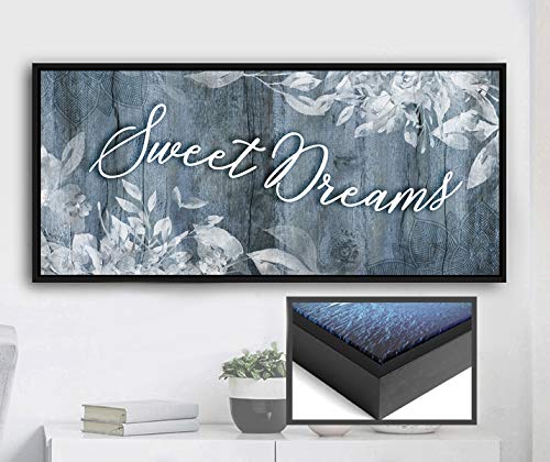 Sweet Dreams Sign - Large Canvas Wall Art for Master Bedroom Decor with Floating Frame (Blue/Black, 42x19) - Perfect Above Bed Wall Decor & Bedroom Sign for Cozy Home Atmosphere