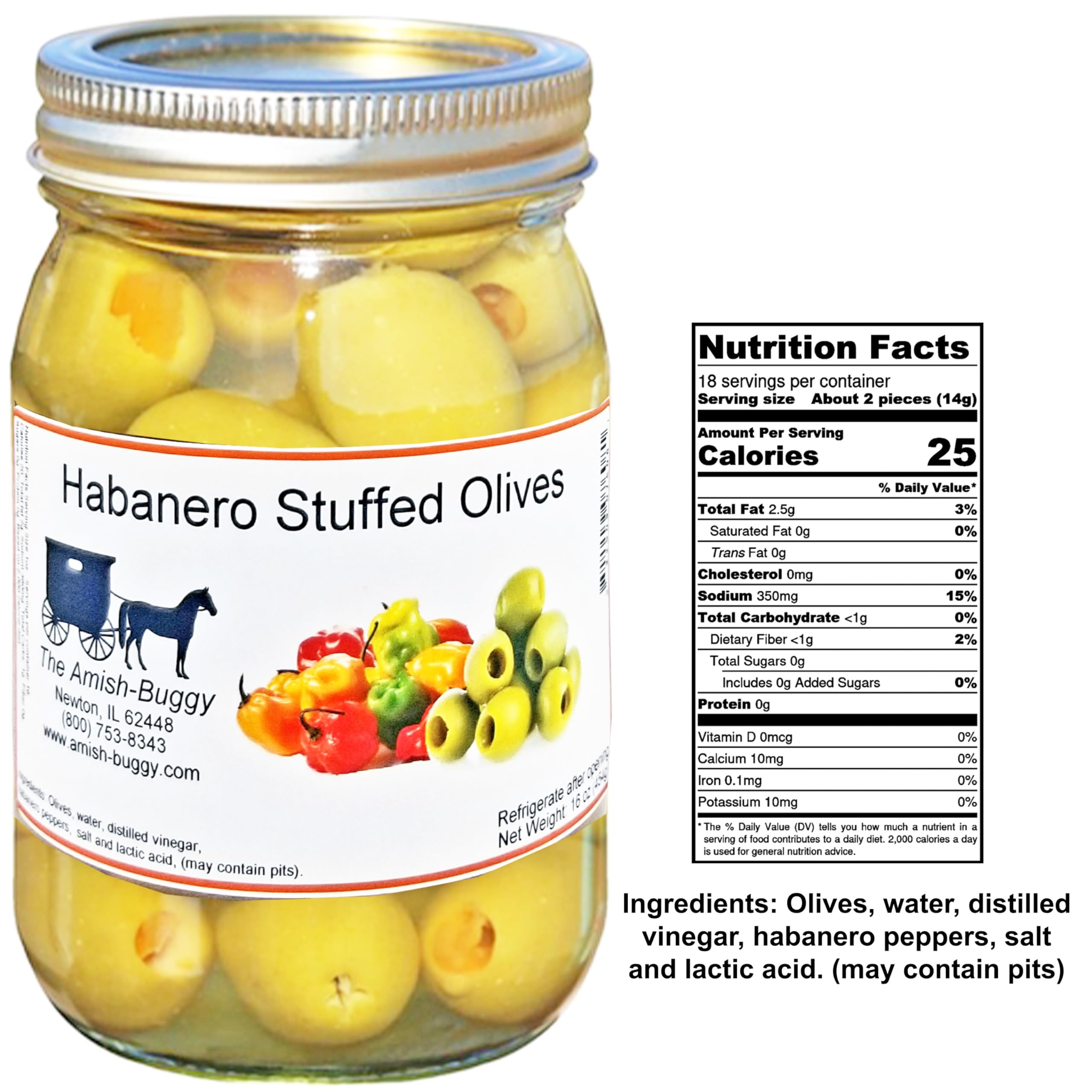 Habanero Stuffed Large Olives - 2 Pack (32 oz Total) | Spicy Jalapeño Stuffed Olives for Charcuterie Boards, Cocktails & Gourmet Snacking