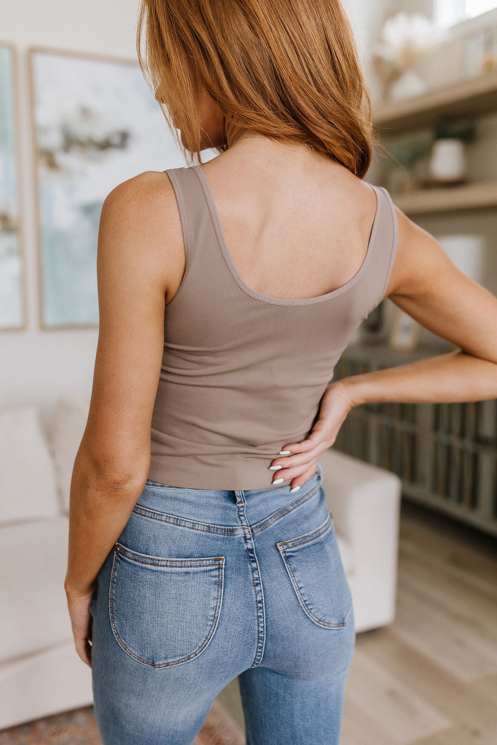 Carefree Seamless Reversible Tank Top in Light Mocha - Perfect for Yoga, Gym & Casual Wear | Women's Comfortable Stretchy Camisole