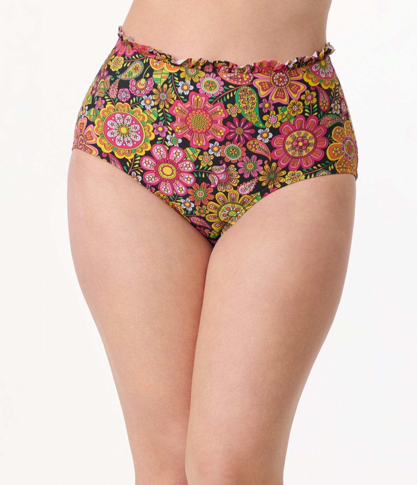 Vintage 1960s Kaleidoscope Floral Swim Bottoms - Retro High Waisted Bathing Suit Bottoms for Women, Beachwear & Poolside Fashion