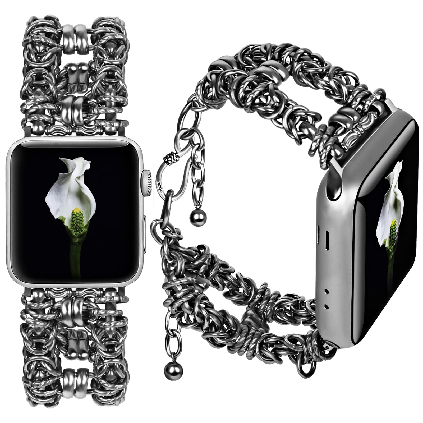 VIQIV Stainless Steel Metal Band for Apple Watch Ultra/Series 8/7/6/5/4/3/2/1 - 49mm 45mm 44mm 42mm 41mm 40mm 38mm - Dressy Bracelet Strap for Men & Women - Perfect for Work, Gym & Everyday Wear