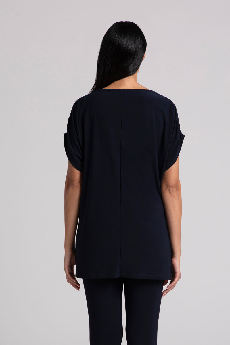 Sympli Revelry Ruched Shoulder Tunic - Women's Fashion Blouse for Work & Casual Wear | Perfect for Office, Date Night & Everyday Outfits
