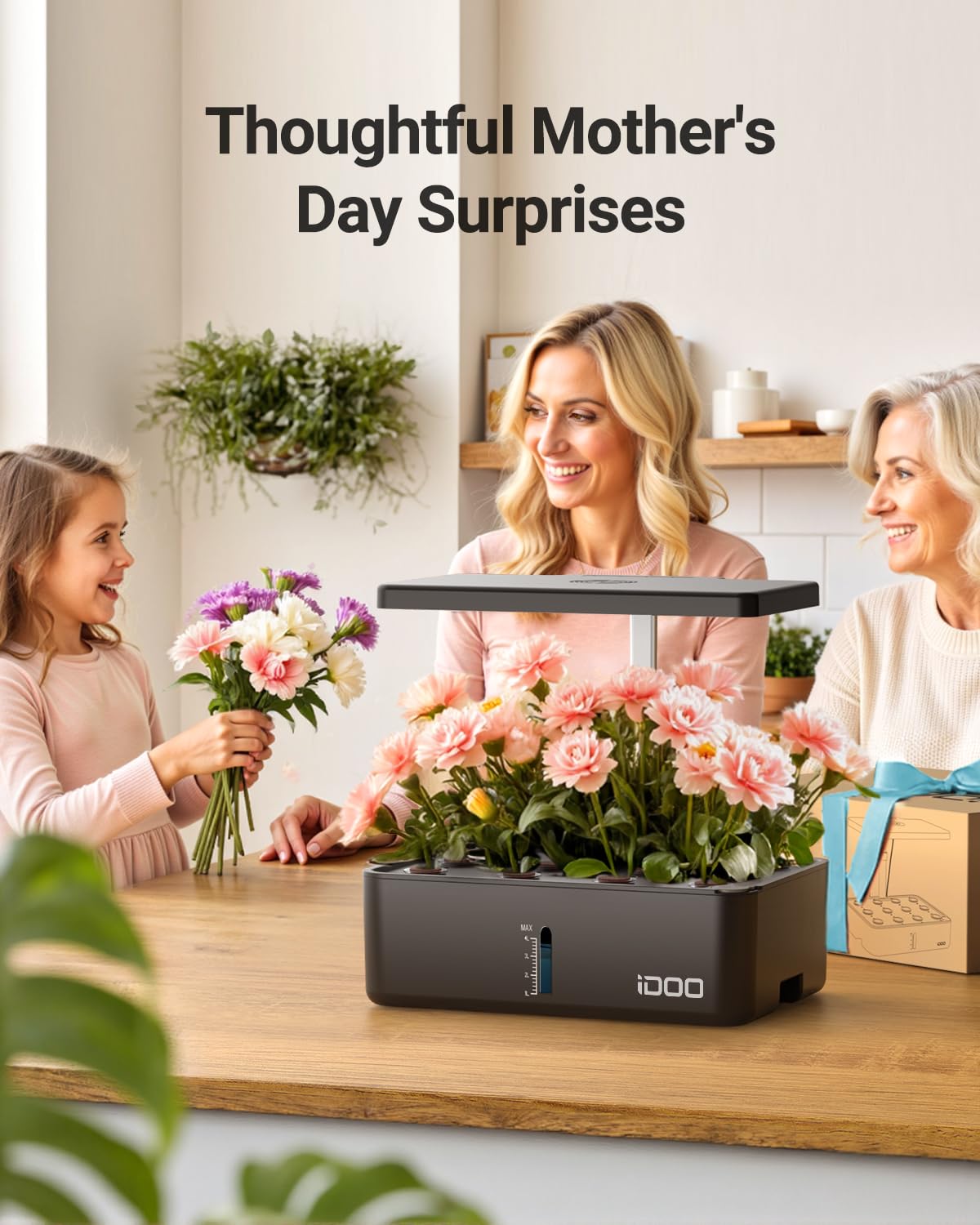 iDOO 12-Pod Hydroponics Growing System Kit with LED Grow Light, Built-in Fan & Auto Timer - Indoor Herb Garden for Kitchen, Home, Office - Adjustable Height up to 11.3