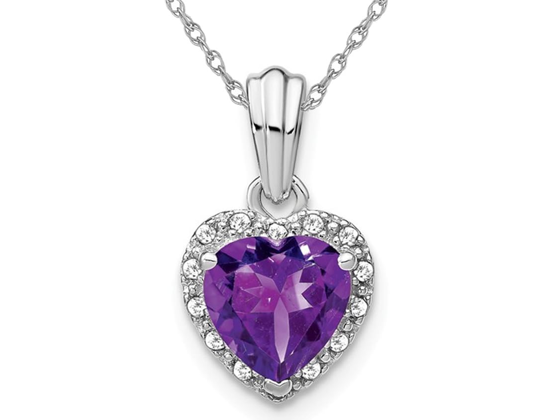 1.15 Carat (ctw) Sterling Silver Amethyst Heart Pendant Necklace with Diamond Accents - Perfect for Valentine's Day Gifts, Anniversary Presents & Romantic Occasions