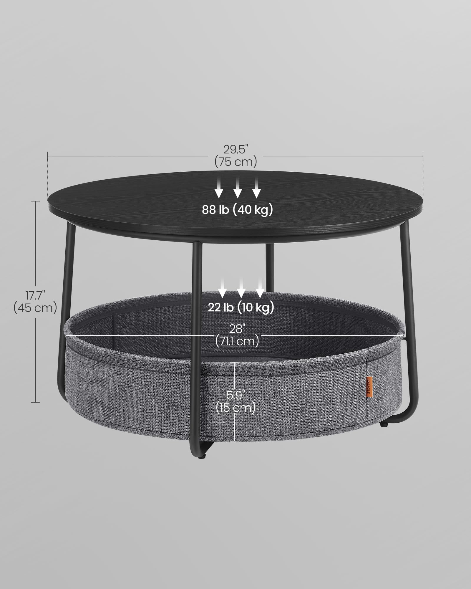 VASAGLE Round Coffee Table with Storage, Metal Frame - for Living Room & Home Decor