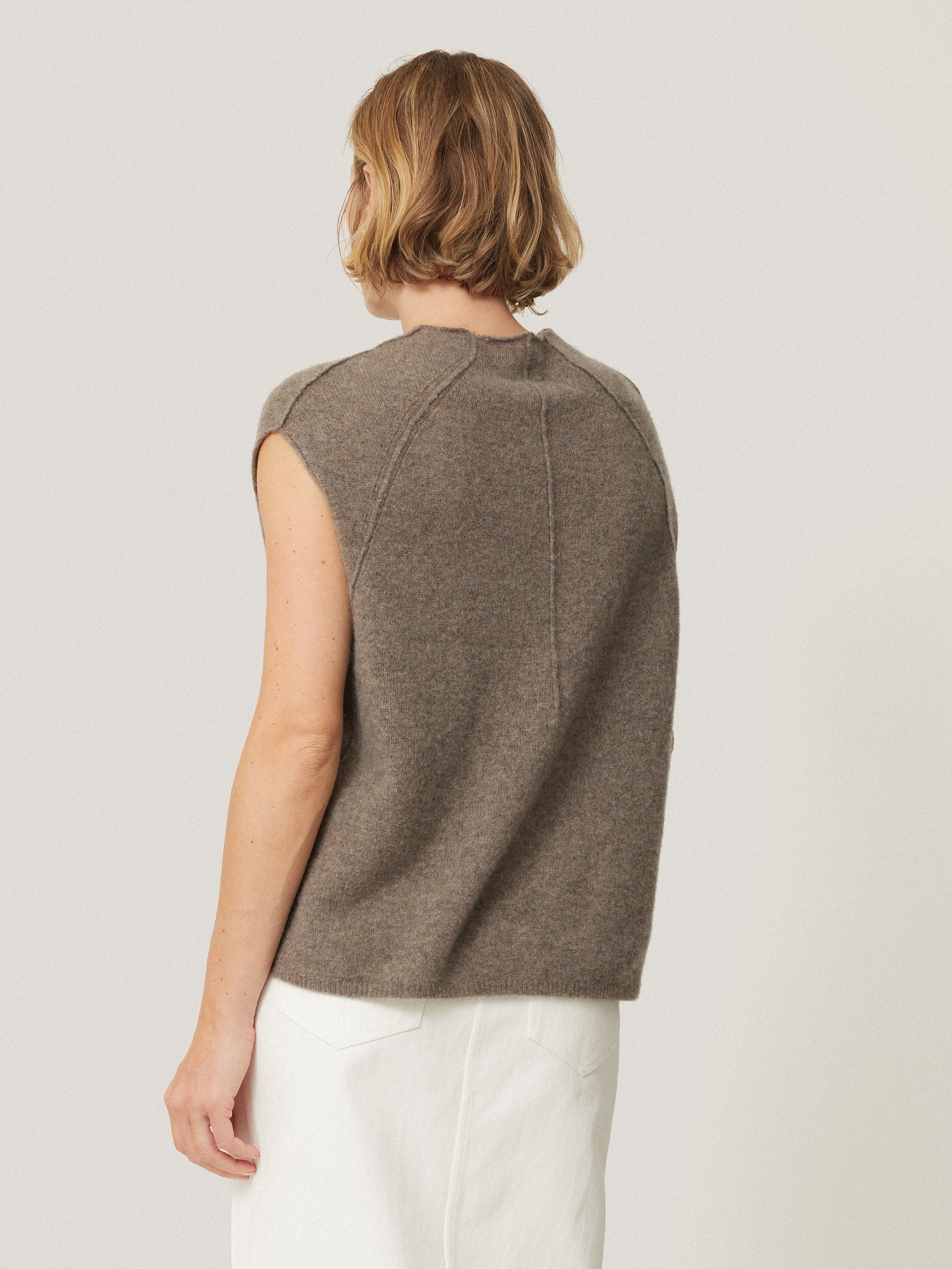 Cloud Cashmere Cap Sleeve Top for Women | Soft Taupe Knit Shirt | Perfect for Office Wear & Casual Outfits