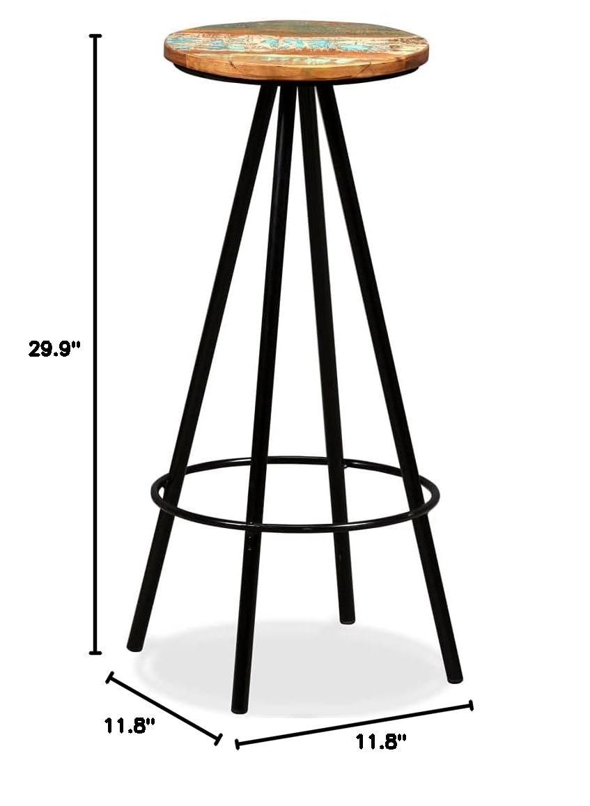 4-Piece Solid Reclaimed Wood Bar Stools Set - Rustic Industrial Style Counter Height Stools for Kitchen Island, Breakfast Nook, and Home Bar Decor
