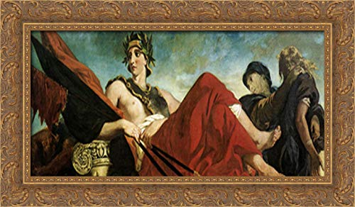 Eugene Delacroix War 24x14 Gold Ornate Wood Framed Canvas Art Print - Classic French Romantic Painting for Living Room, Bedroom & Office Wall Decor