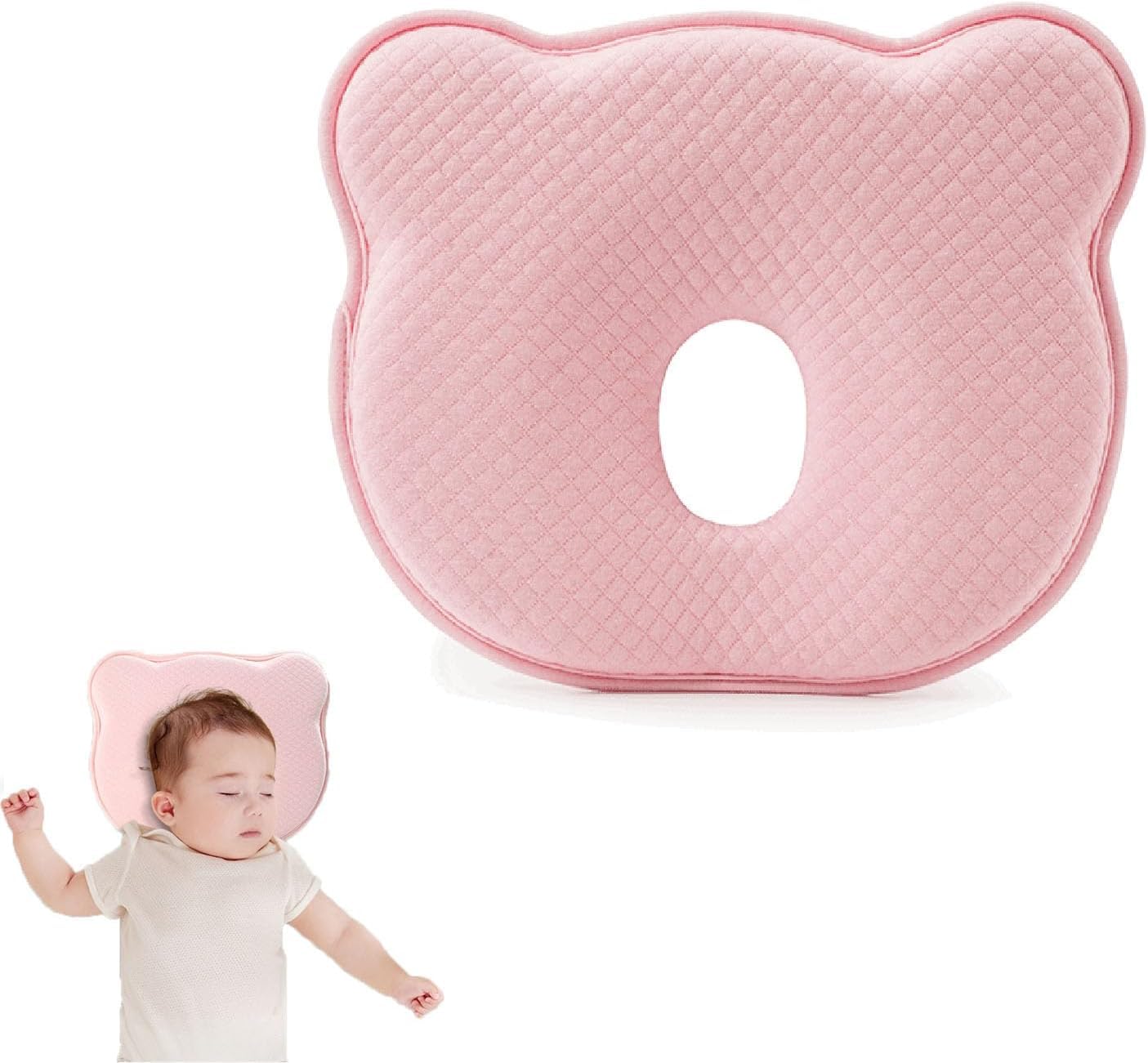 Organic Cotton Baby Pillow for Newborns - Anti Flat Head Support Pillow with Breathable Cover - Safe Infant Head Shaping Positioner (Pink) | Perfect for Crib, Stroller & Car Seat Use