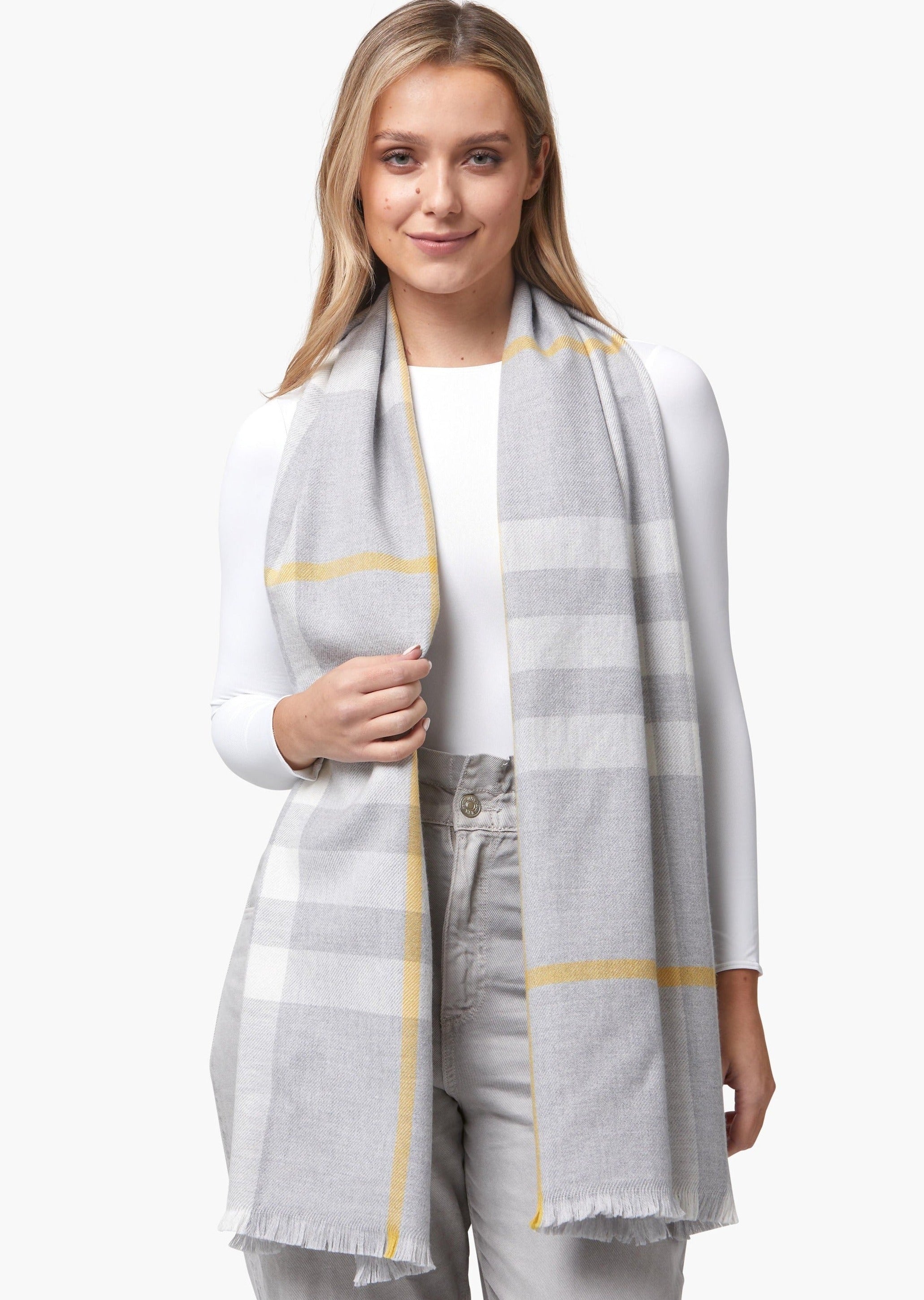 Foxford Giant Merino Wool Scarf - Soft Warm Winter Accessory for Men & Women, Grey Gold | Perfect for Cold Weather, Outdoor Activities & Fashion Layering