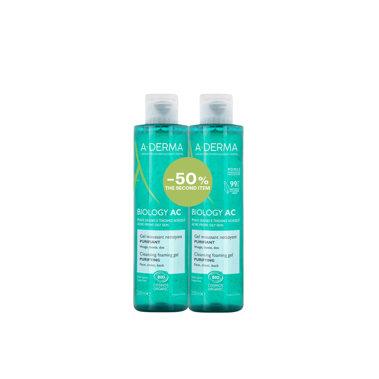 Biology AC Purifying Cleansing Foaming Gel Duo Pack - Deep Cleansing for Oily & Acne-Prone Skin | Perfect for Daily Skincare Routine & Travel
