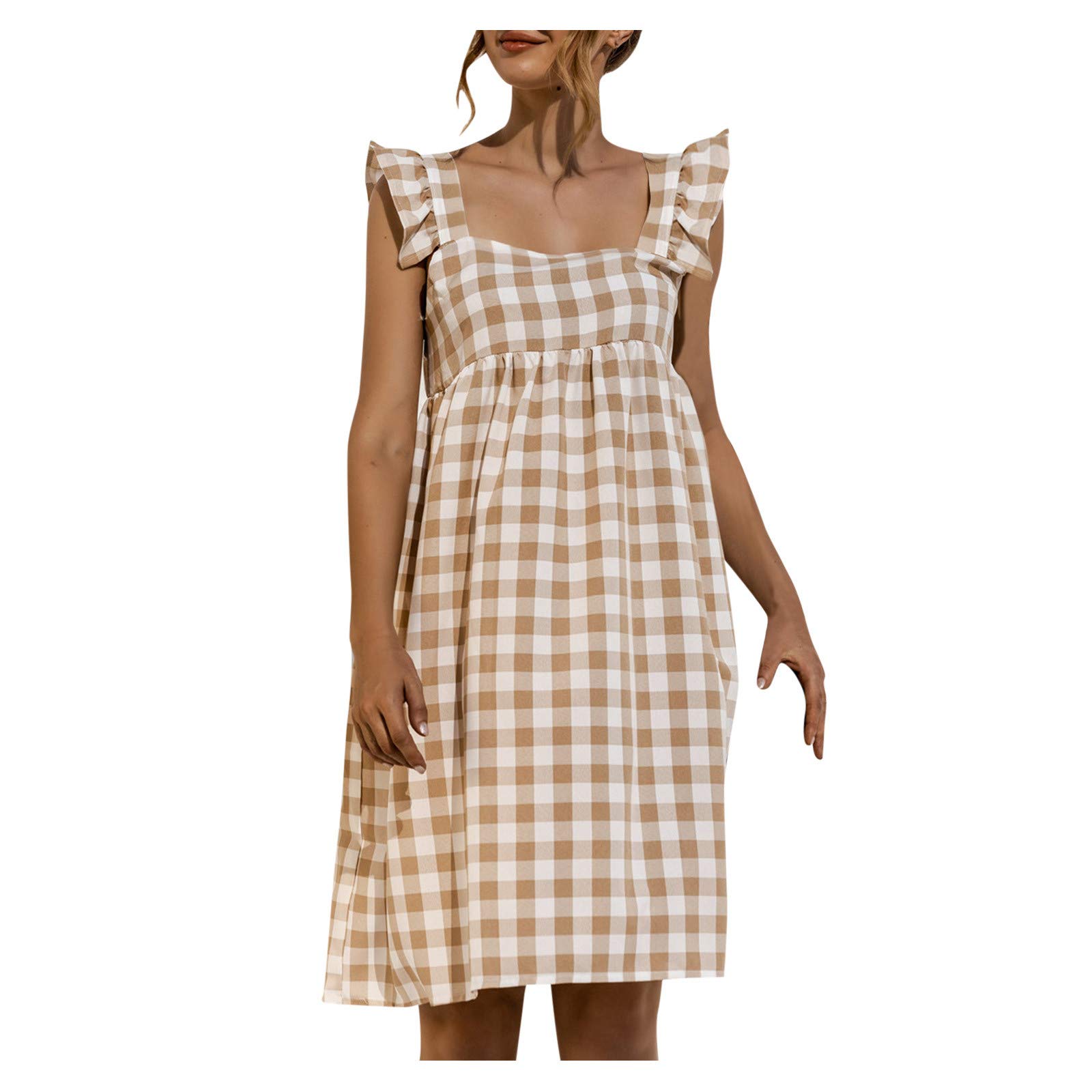Women's Summer Floral Print Spaghetti Strap Bandage Mini Dress - Silky Hawaiian Beach Dress in Khaki | Perfect for Beach Vacations, Pool Parties & Tropical Getaways