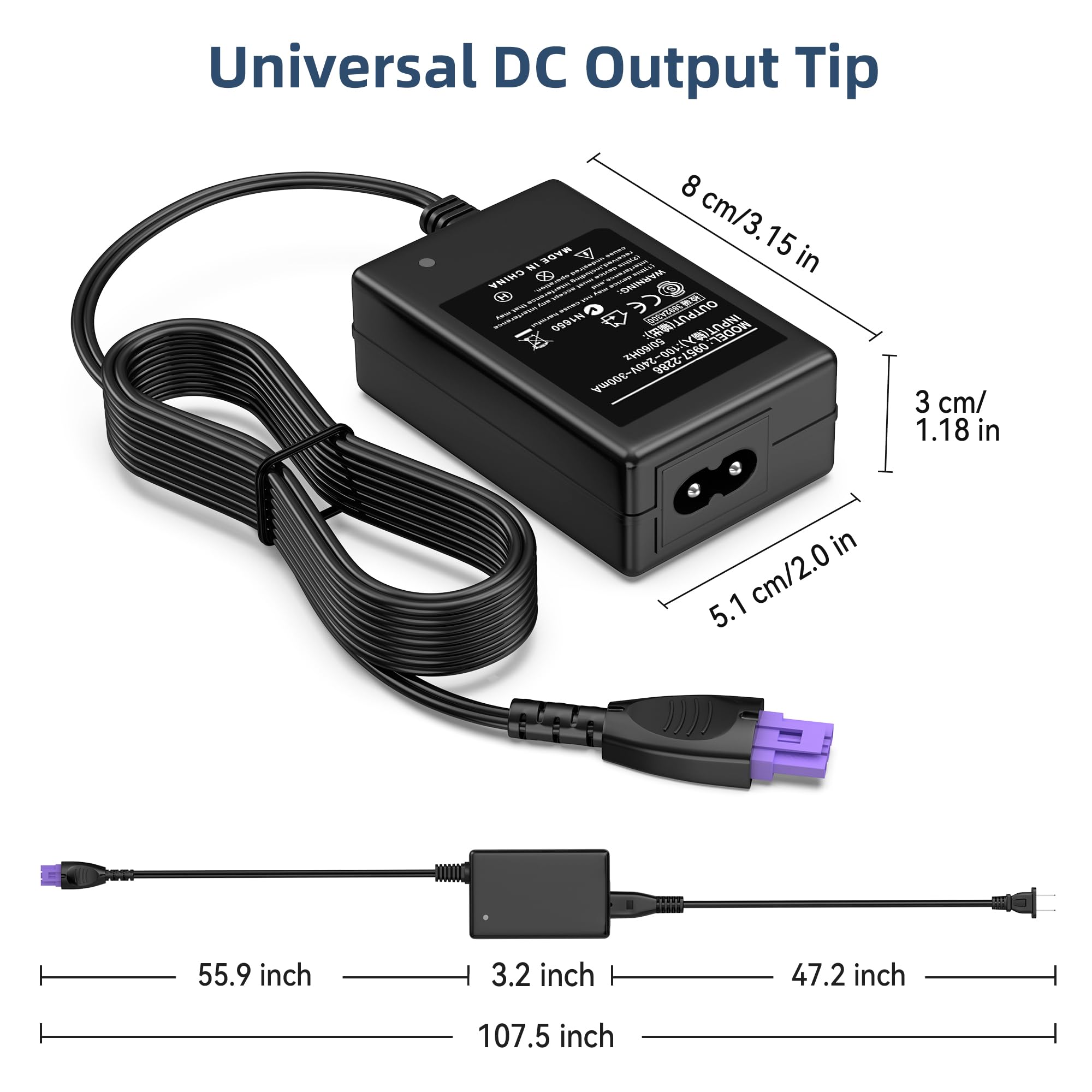 PKPower AC Adapter for HP 0957-2286 - Replacement Power Supply Cord Charger PSU Compatible with HP Deskjet 1050, 1000, 2050 Printers - Perfect for Home & Office Printing Needs