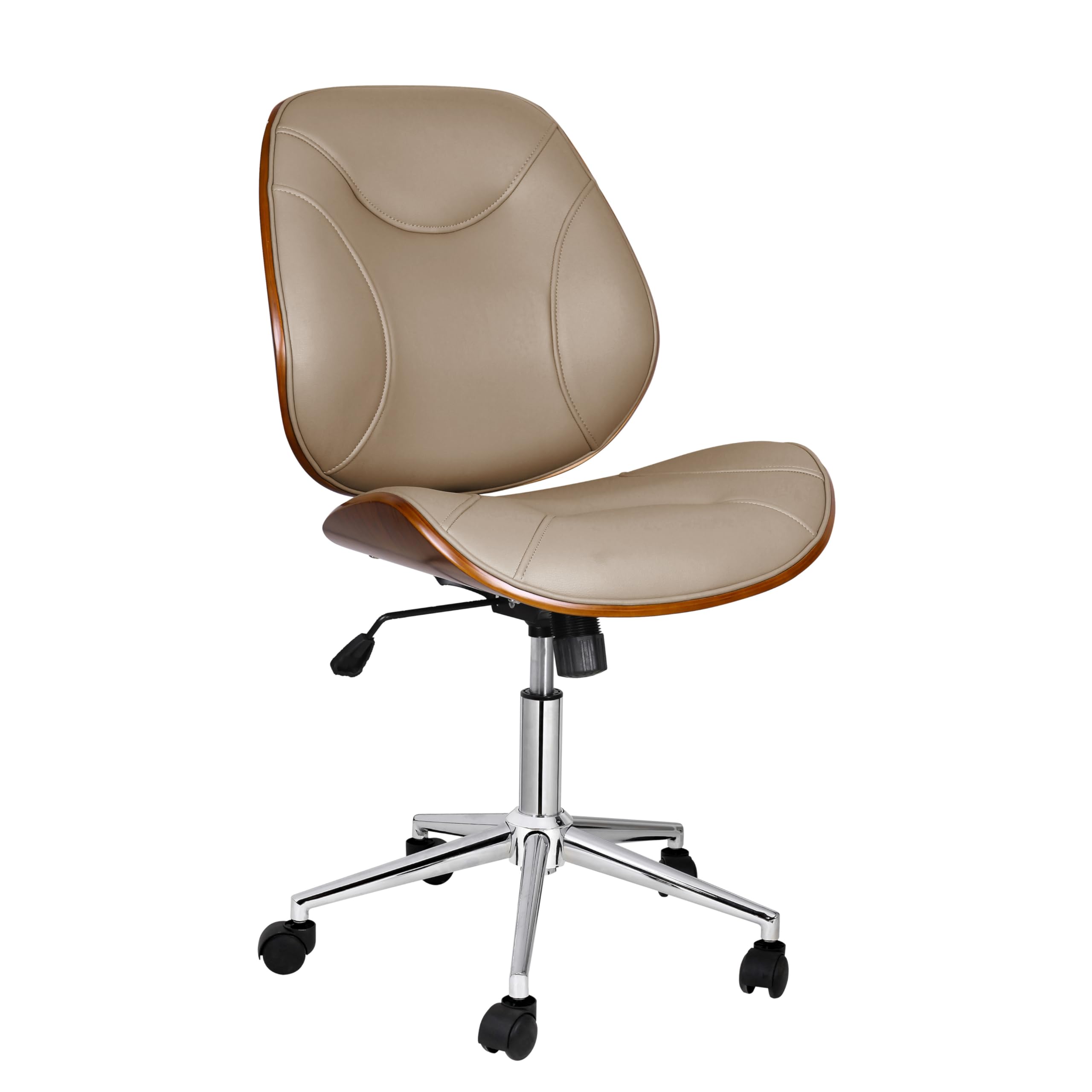 Porthos Home Izan Swivel Office Chair - Ergonomic PU Leather Desk Chair with Contoured Seat, Chrome Base & Smooth Roller Wheels - Perfect for Home Office, Small Workspace & Studio (Armless Design)