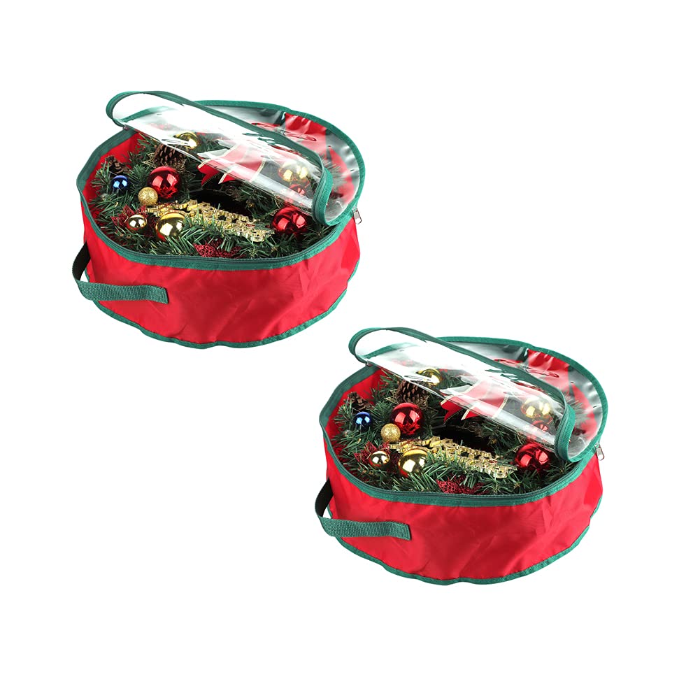 2 Pack Christmas Wreath Storage Bags - 15.7 Inch Clear Window Holiday Decor Organizer with Handles | Foldable Round Xmas Garland Container for Easy Seasonal Storage | Perfect for Home, Office & Holiday Decor Organization