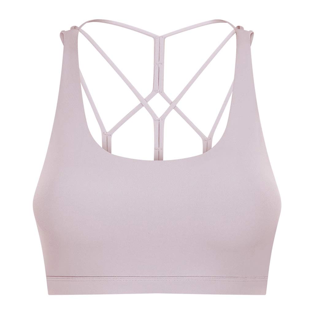 XJJZS Women's Strappy Push-up Sports Bra - Wireless Shockproof Gym Workout Top for Yoga, Fitness & Active Wear - Cross Backless Design, Soft Comfort - Pink Size S - Perfect for Running, HIIT & Dance Classes