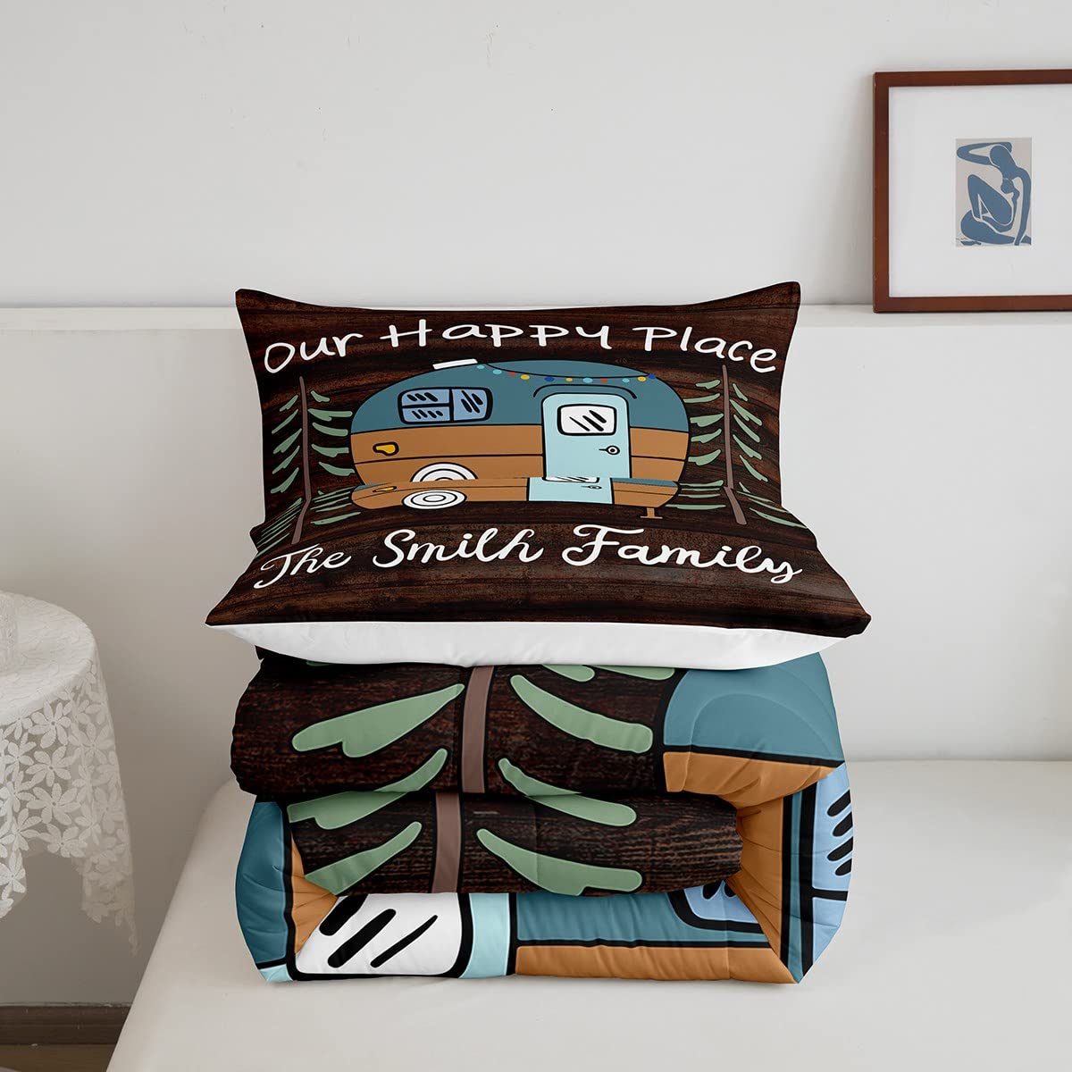 Happy Camping Bedding Set - Feelyou Camper Comforter Queen Size with 2 Pillowcases for Kids & Adults | Cozy Outdoor Adventure & Home Decor