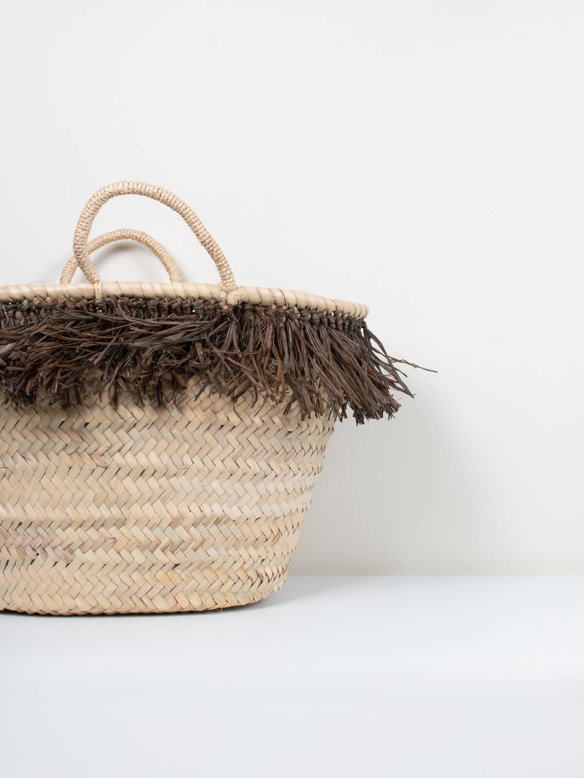 Natural Raffia Tassel Basket with Moss - Handwoven Boho Home Decor for Living Room, Bedroom & Office Storage - Perfect for Organizing Blankets, Magazines or Plants