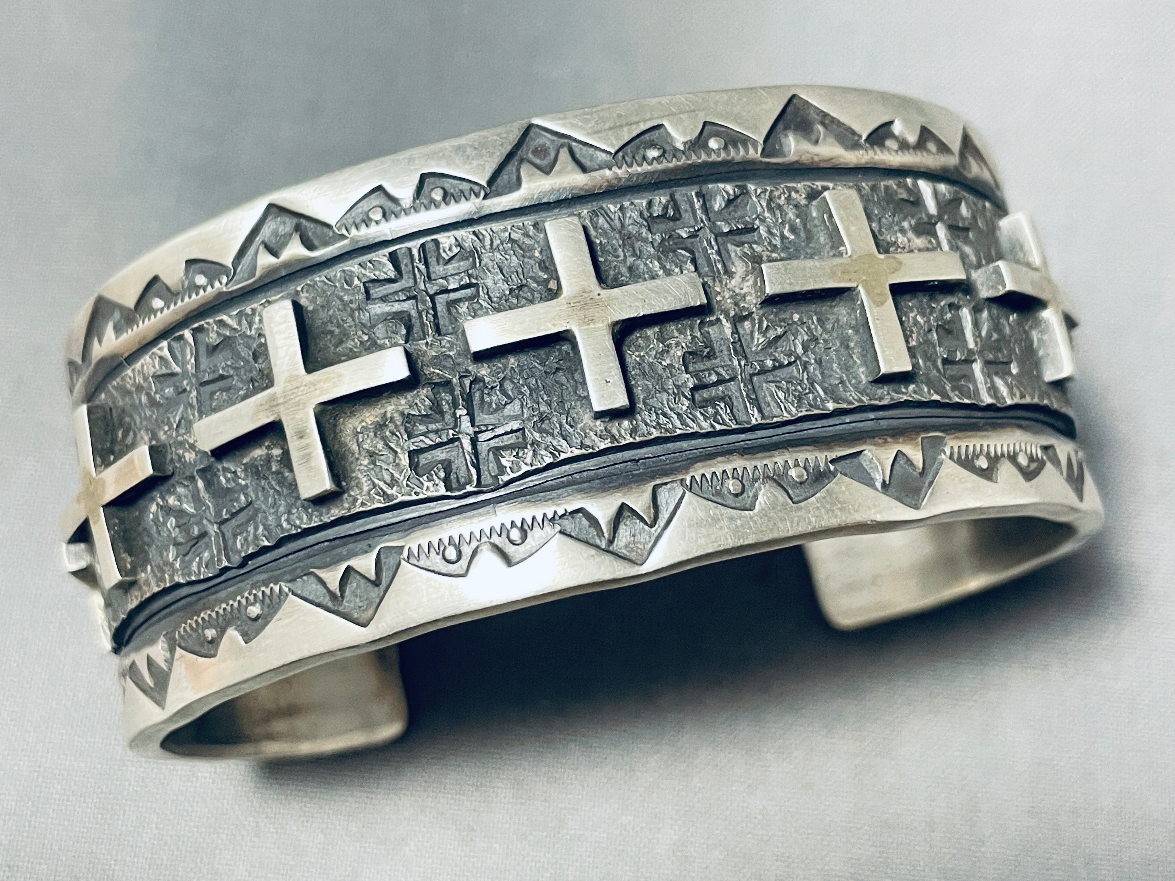 Authentic Navajo Sterling Silver Cross Bracelet - 116g Handmade Native American Jewelry - Perfect for Weddings, Gifts & Spiritual Occasions
