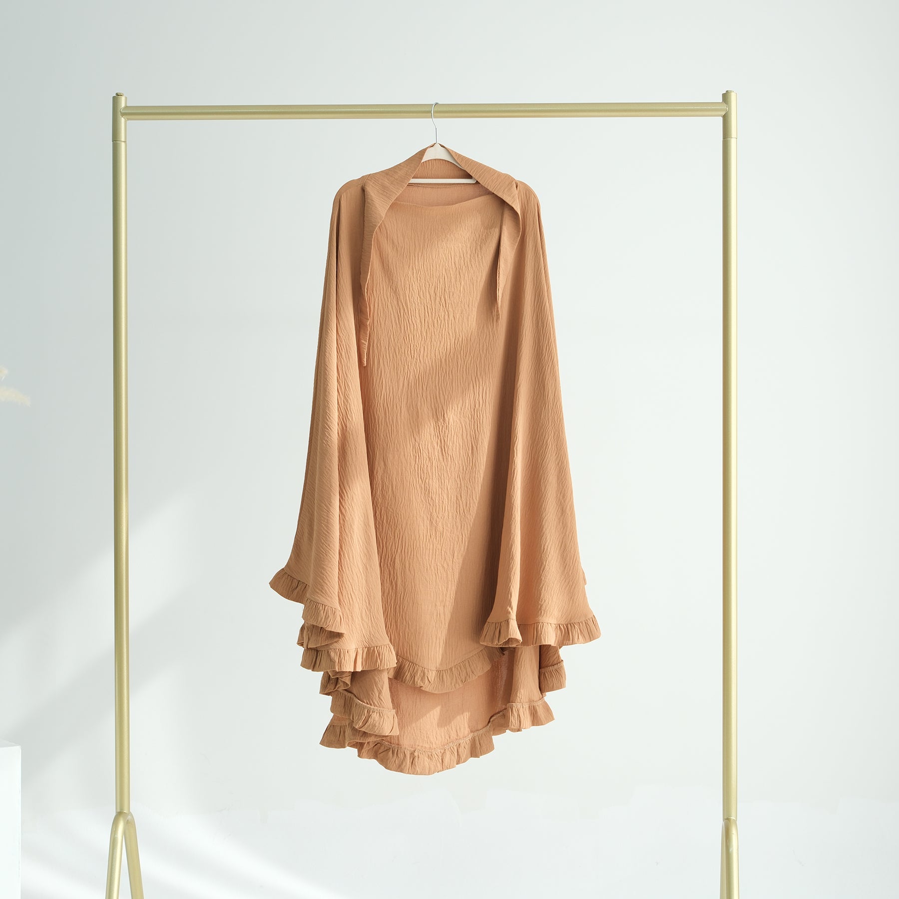 Elegant Muslim Abaya Khimar Set in Camel Color - Modest Prayer Dress for Women, Perfect for Mosque, Eid, and Daily Wear