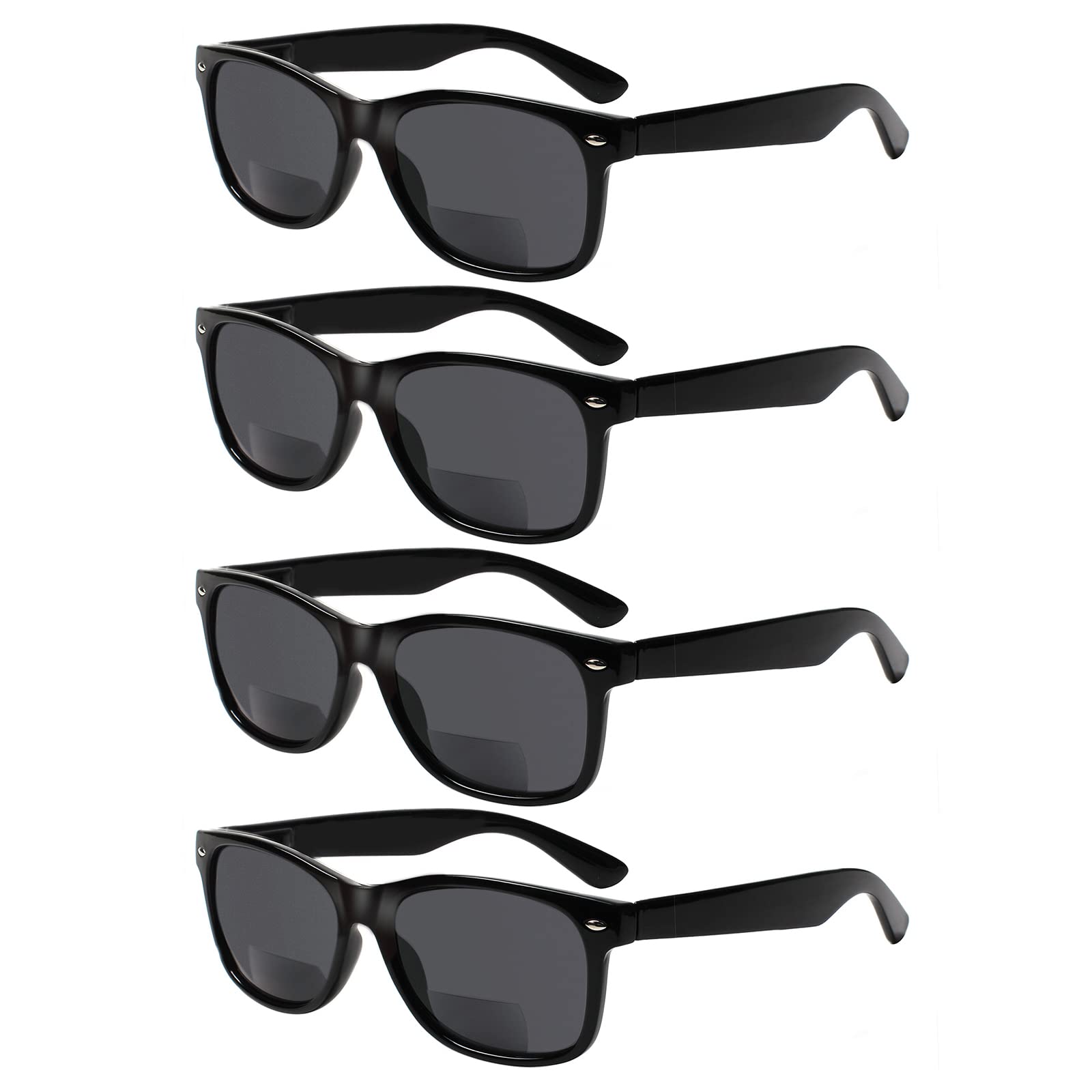 4 Pack Bifocal Reading Sunglasses with Grey Lens & Spring Hinge - UV Protection Sun Readers for Men & Women - Perfect for Outdoor Activities, Reading, and Driving