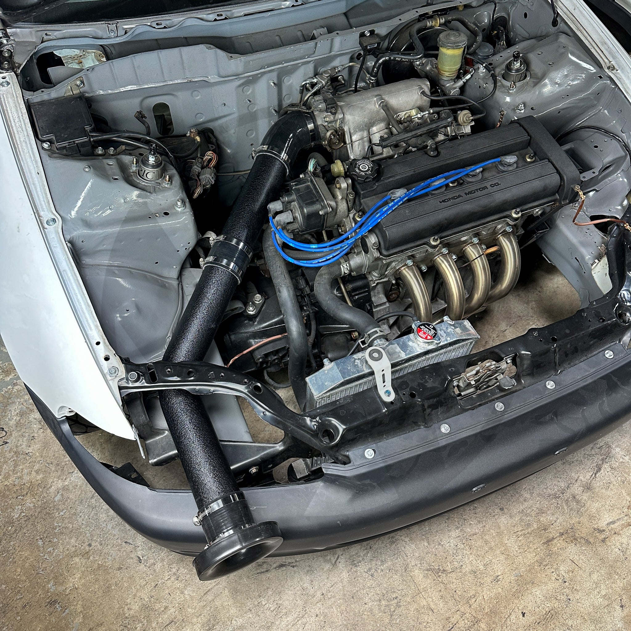 3 Inch Honda All Motor Through Headlight Intake for B Series EG EK - Wrinkle Black | High-Performance Air Intake System for Racing & Street Use