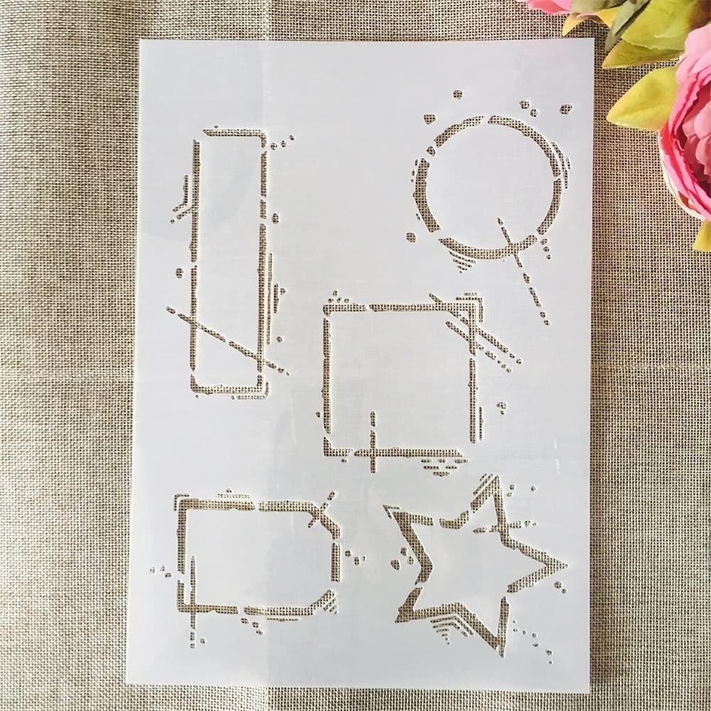 Vintage Star Geometry DIY Stencils - Reusable A4 29cm Layering Templates for Wall Painting, Scrapbooking, Coloring, Embossing & Album Decoration - Perfect for Art Projects, Card Making, and Home Decor